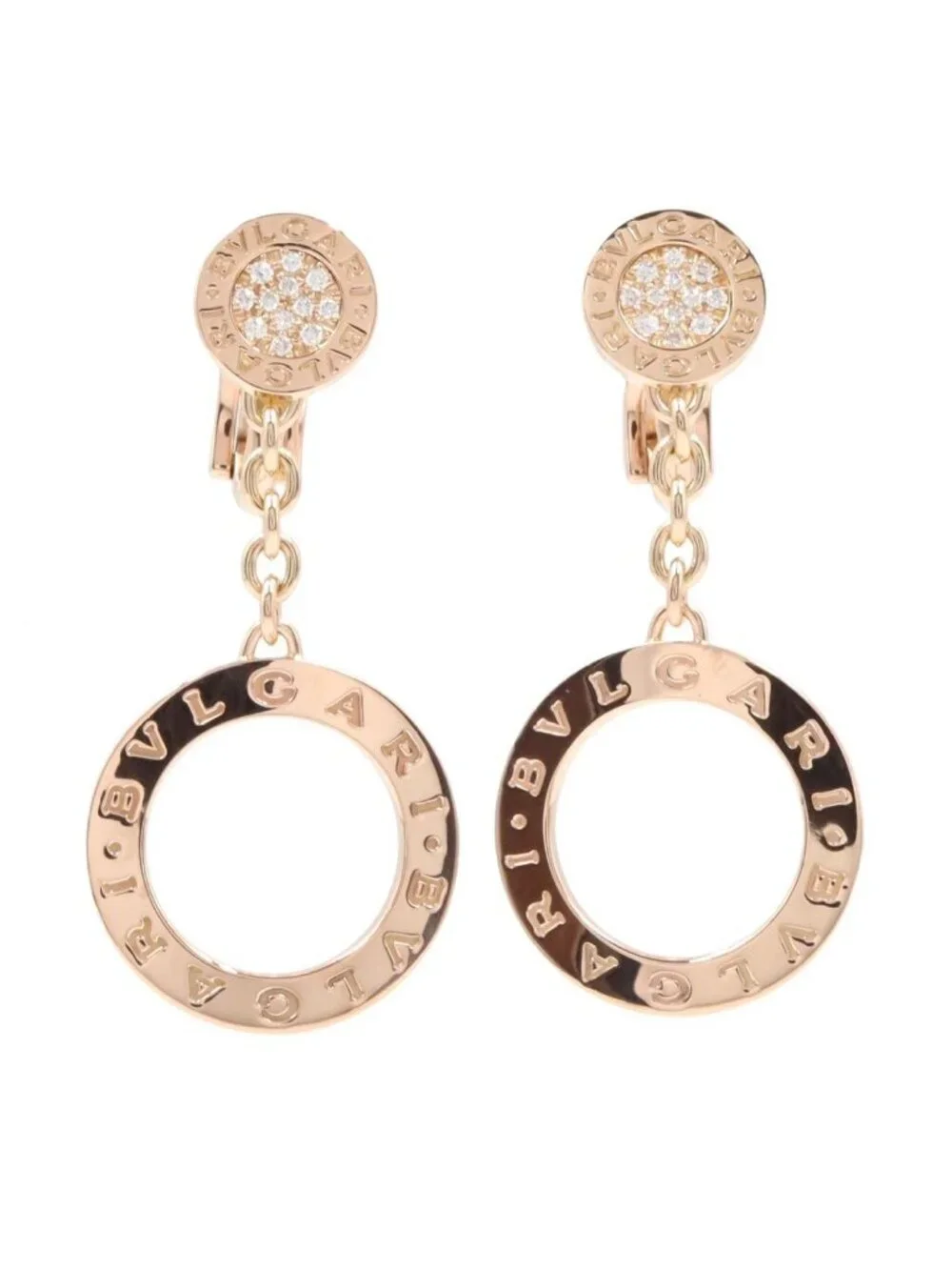Bvlgari Earrings Pave Diamond 18K Pink Gold